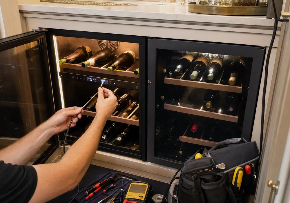 The panel comes off before anything is quoted — diagnosis in a Encinitas kitchen