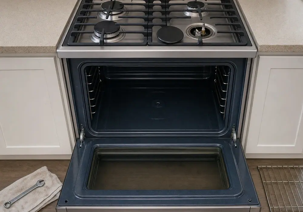 Work in a Encinitas kitchen — panels off, readings taken before anything is quoted